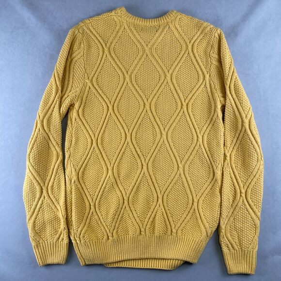 Zara Sweater Mens L Yellow Cable Knit Crewneck Pullover Diamond Cable Chic Prep - Picture 2 of 7